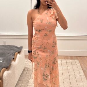 Banana Republic Peach Floral One-Shoulder Dress